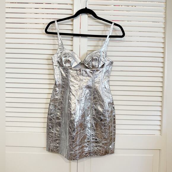 NWT NEW David Koma Metallic Crushed Leather Mini Dress - Picture 4 of 13